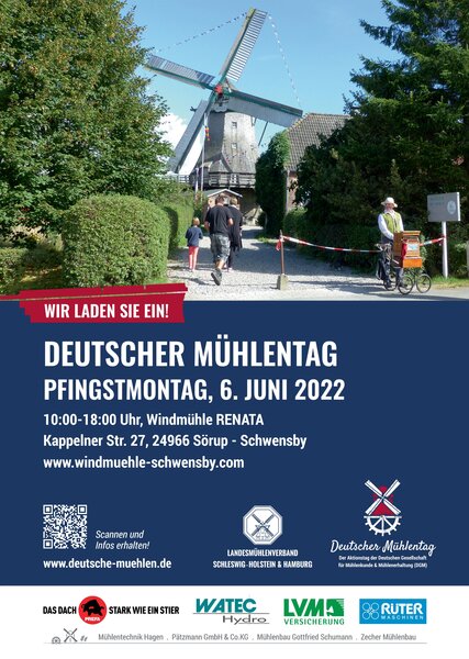 Plakat DGM Deutscher Mühlentag am 06.06.2022 an der Windmühle RENATA in Sörup Schwensby von 10-18 Uhr
